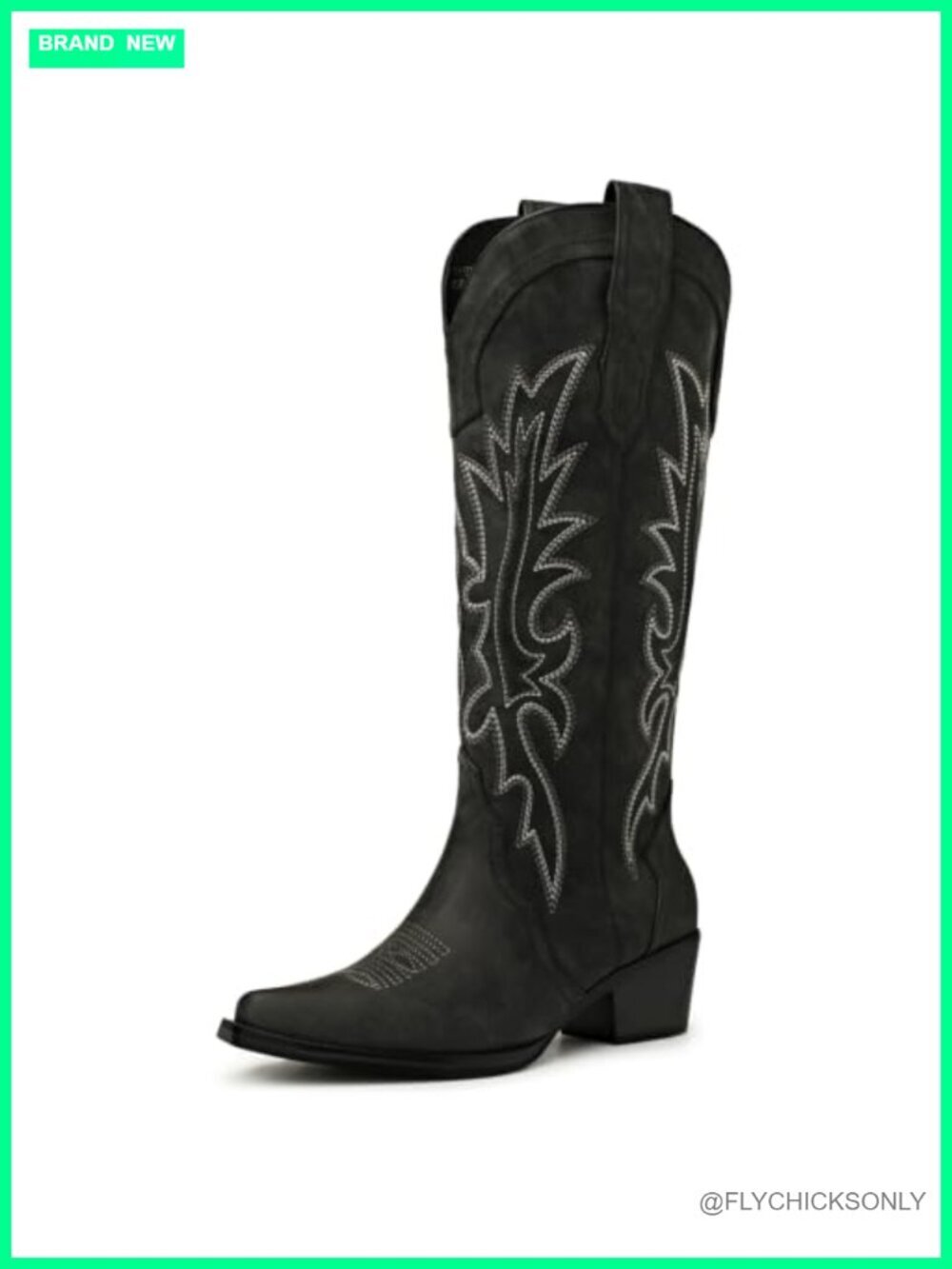 Knee High Cowboy Boots Pointed Toe Embroidered Chunky Heel Western Cowgirl